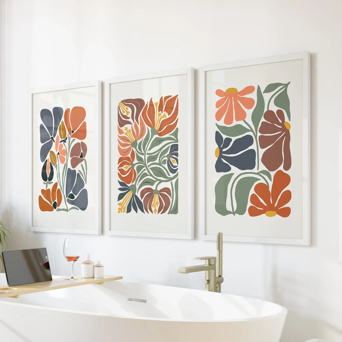 Boho Abstract Flowers Wall Prints Set