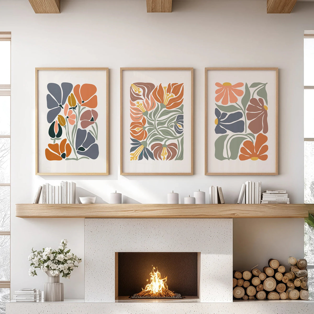 Boho Abstract Flowers Wall Prints Set