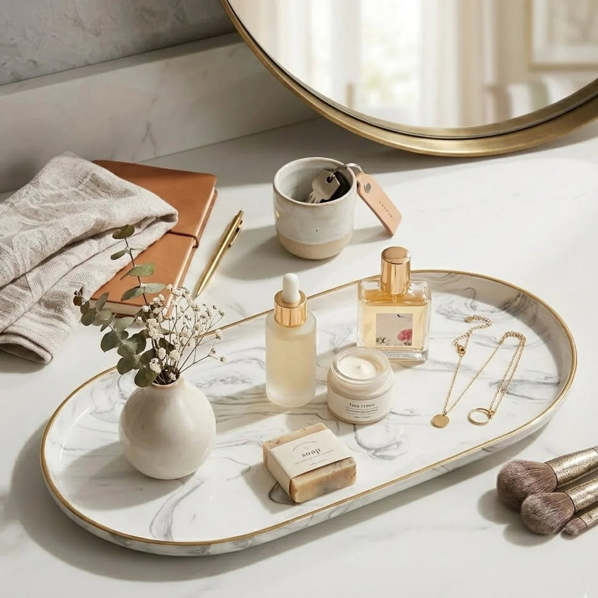 Vanity Tray - Non-Slip Marble Large