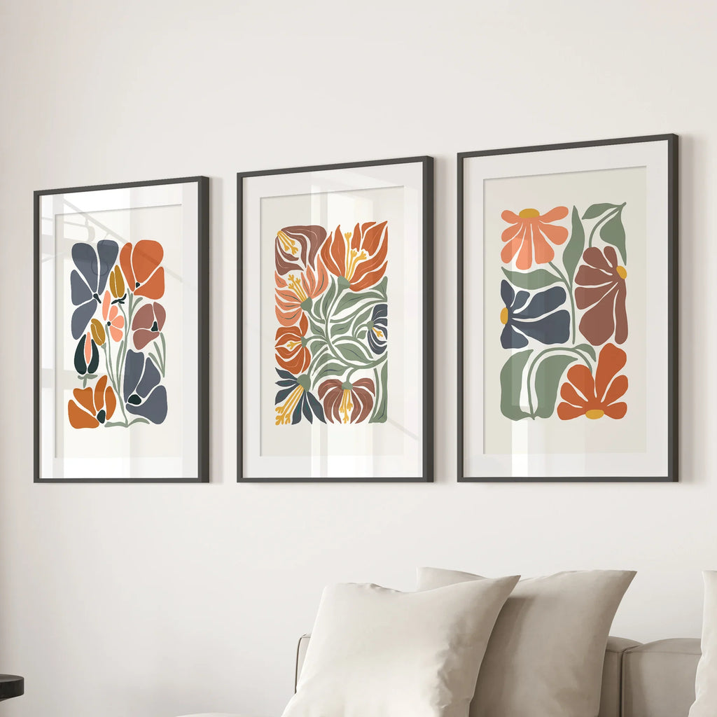 Boho Abstract Flowers Wall Prints Set