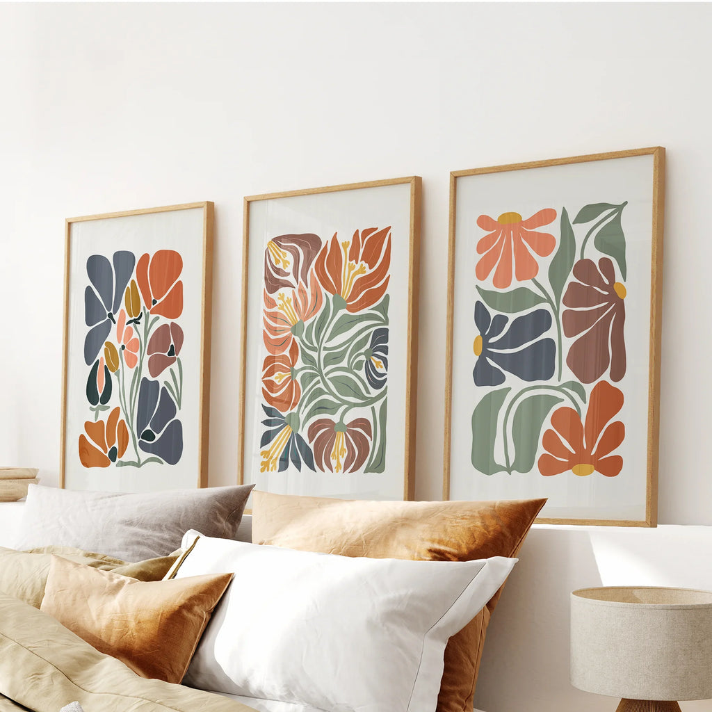 Boho Abstract Flowers Wall Prints Set