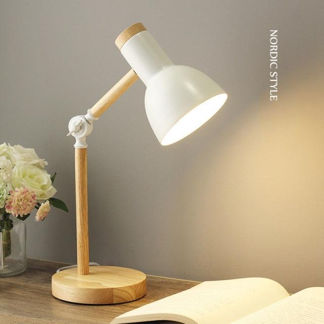 Nordic Wooden Desk Lamp — Adjustable Arm, Dimmable LED