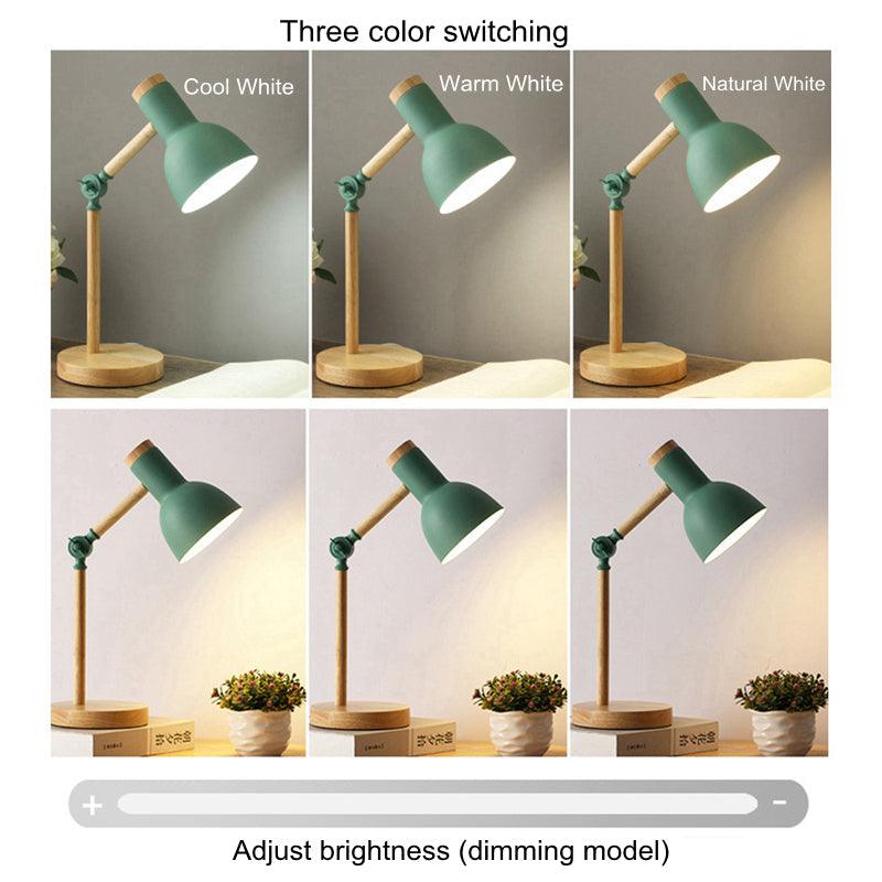 Nordic Wooden Desk Lamp — Adjustable Arm, Dimmable LED