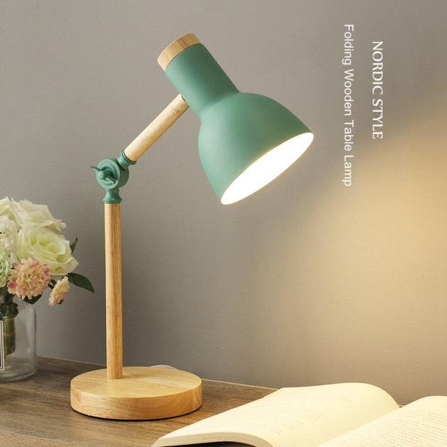 Nordic Wooden Desk Lamp — Adjustable Arm, Dimmable LED