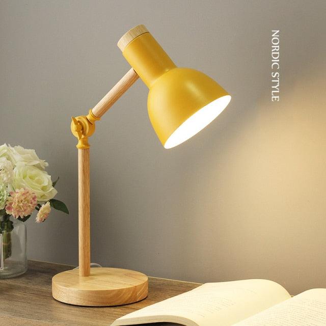 Nordic Wooden Desk Lamp — Adjustable Arm, Dimmable LED
