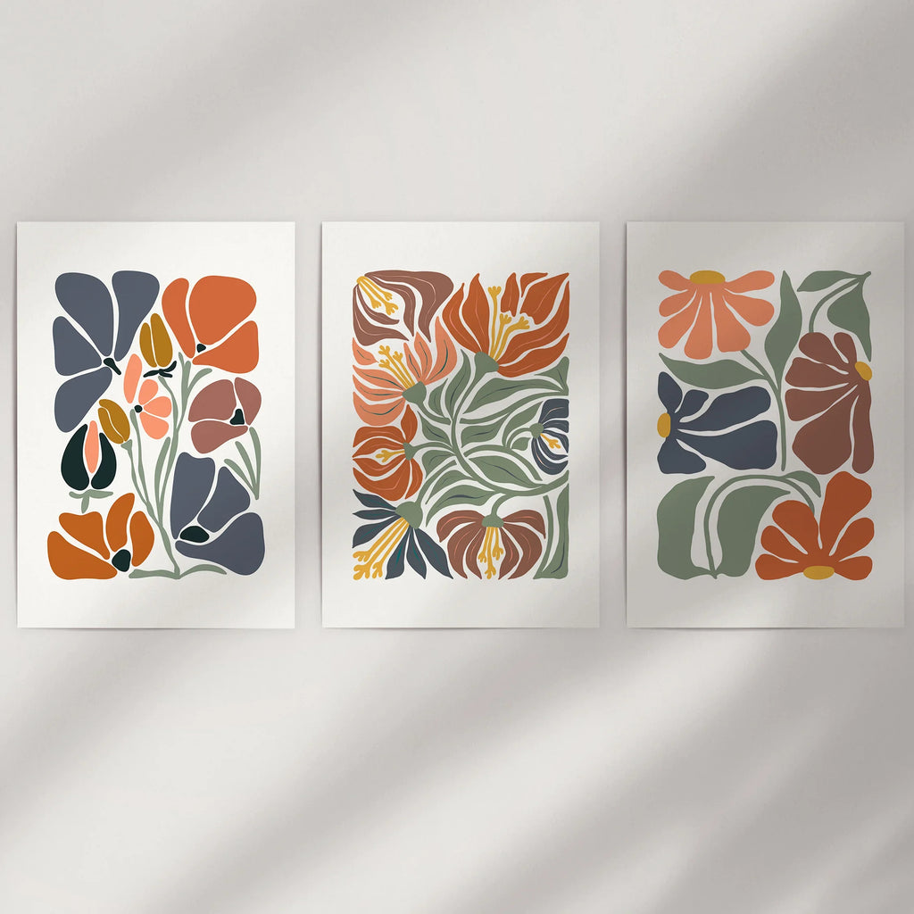 Boho Abstract Flowers Wall Prints Set
